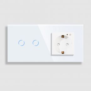 Wifi комплект сенсорный выключатель и розетка Tuya smart (Белый, 2 клавиши)